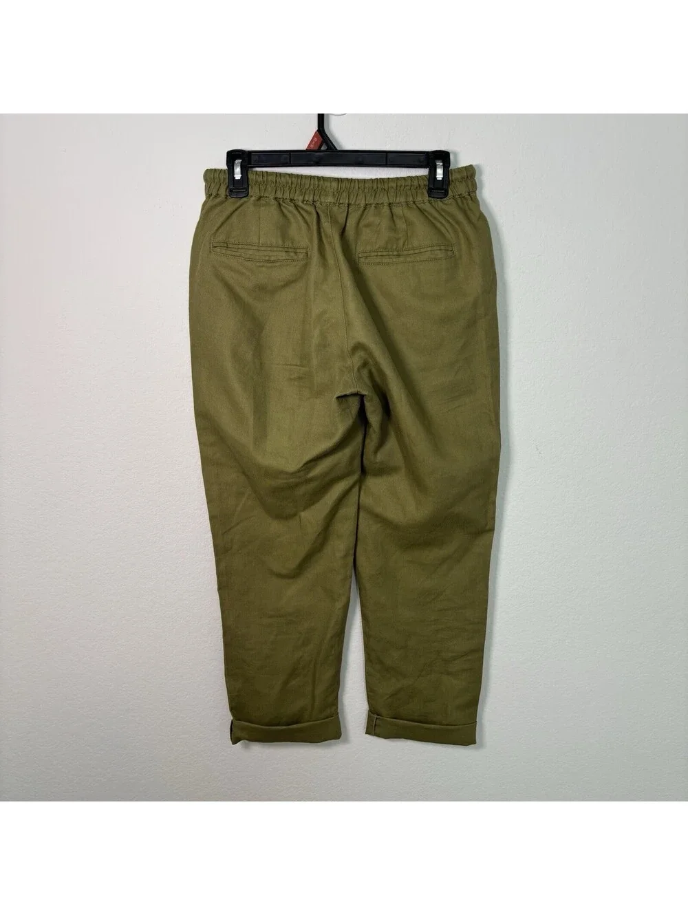 Quince Women’s Linen Cotton Blend Cropped Olive Green Pull On Pants Size Small